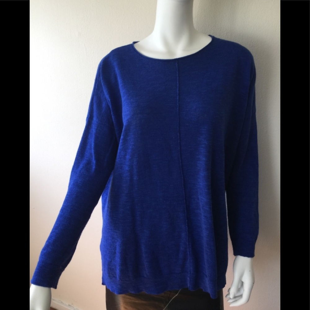 EUC Eileen Fisher cobalt blue organic linen/cotton long sleeve top